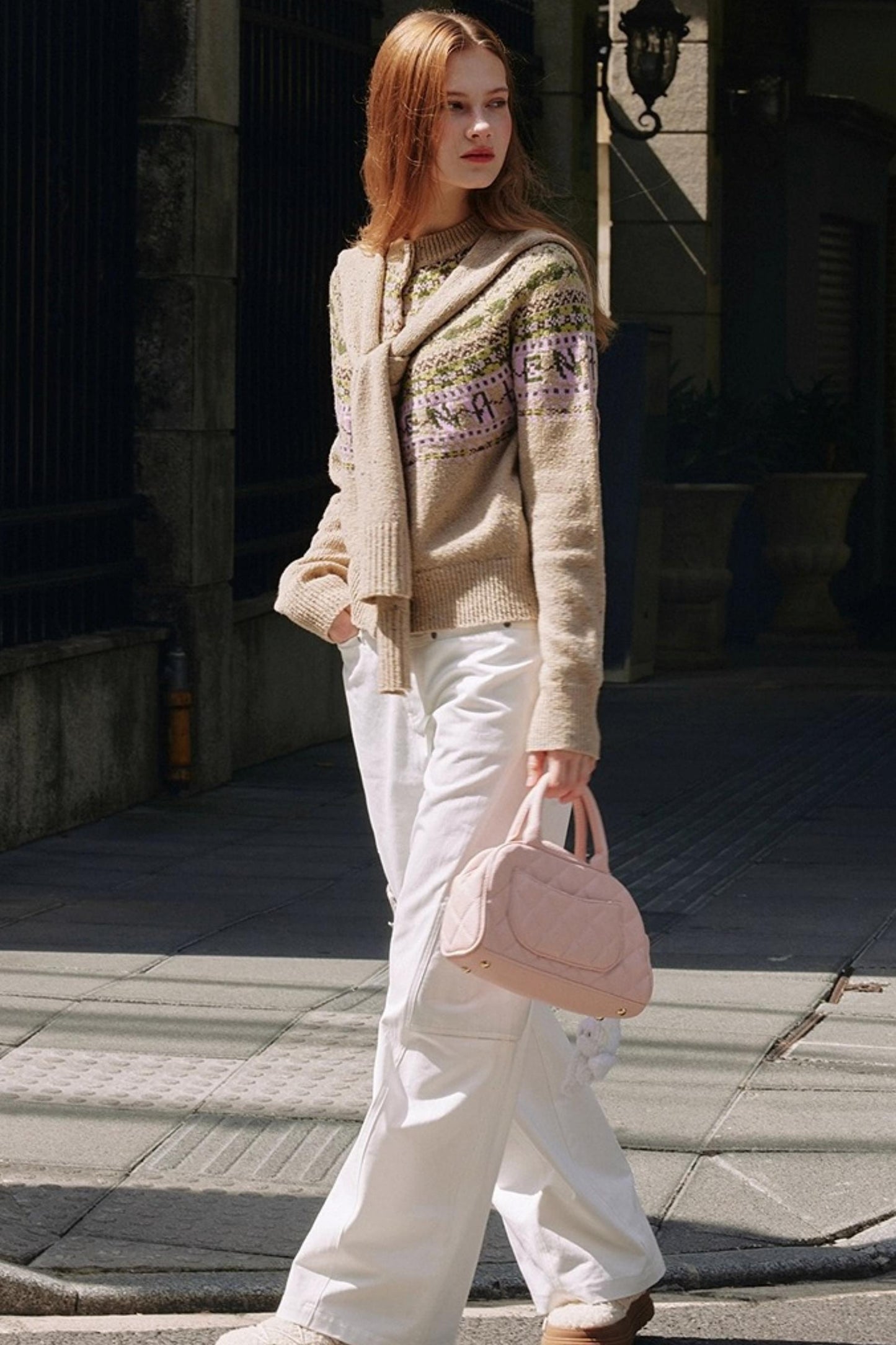 White Plaid Wide-Leg Cargo Pants