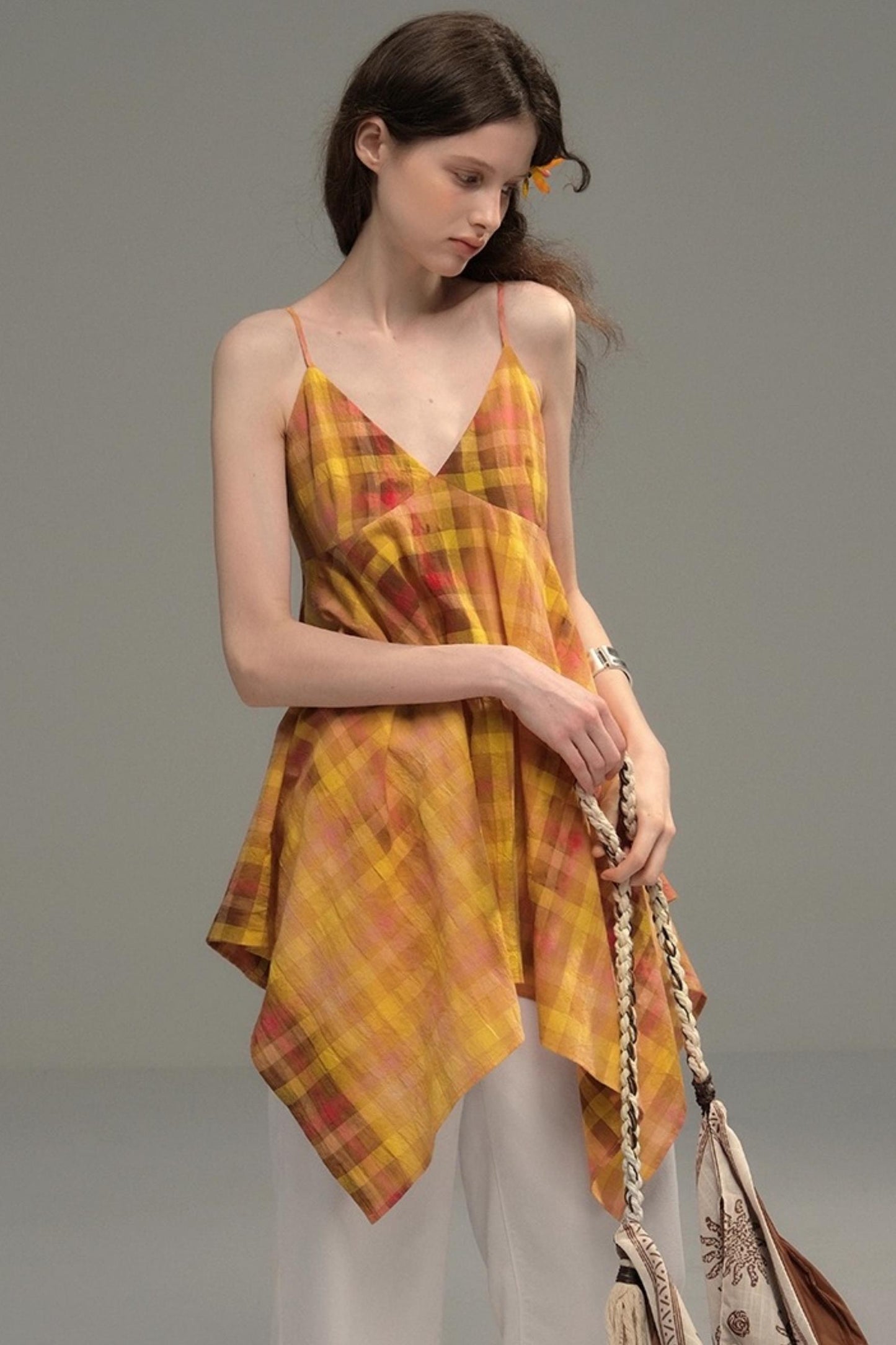 Tie-Dye Check Camisole Top