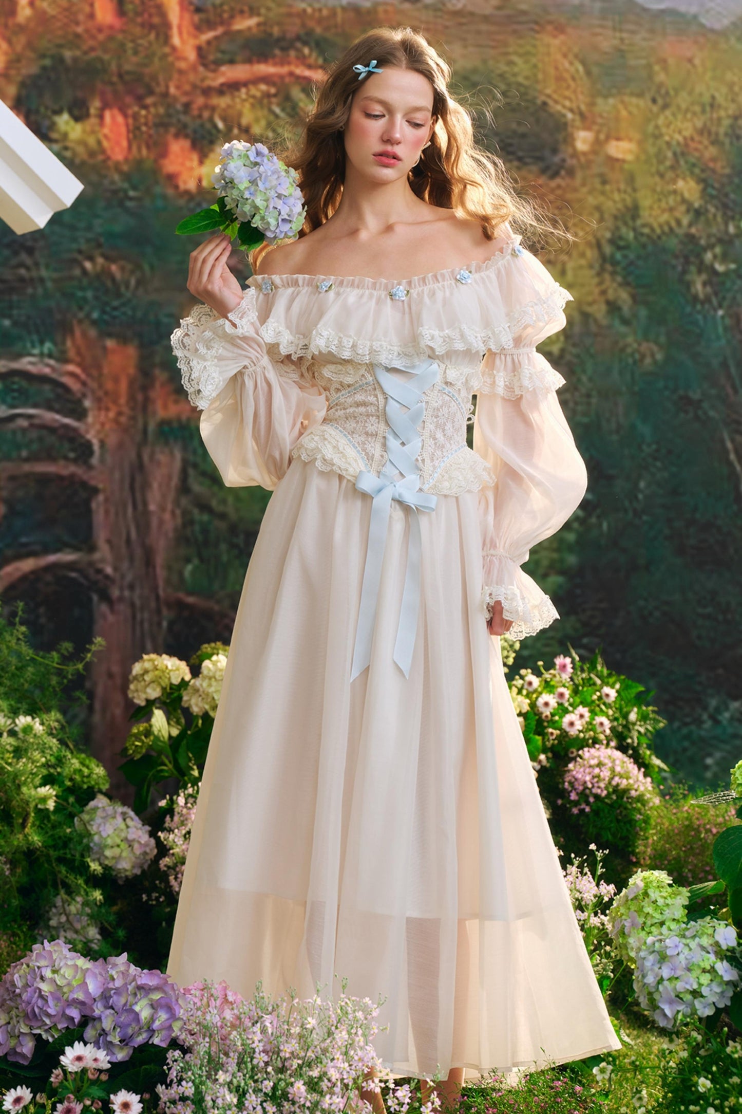 Blue Hydrangea One-Shoulder Dress