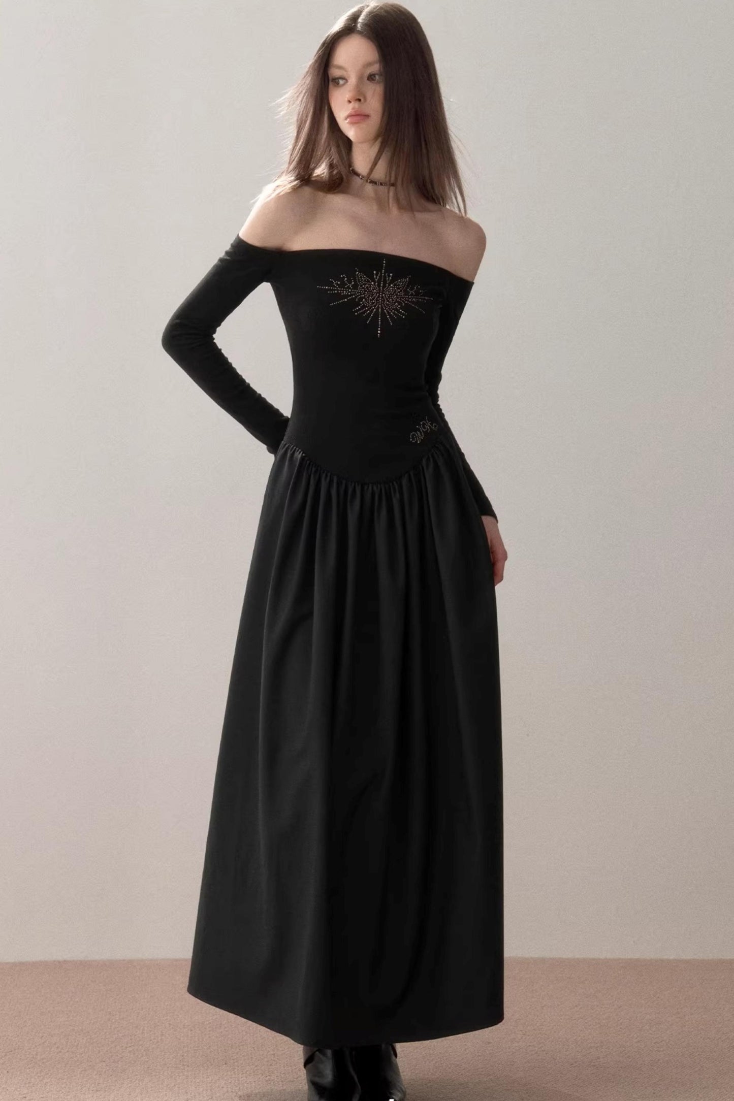 One-Shoulder Rhinestone Dress