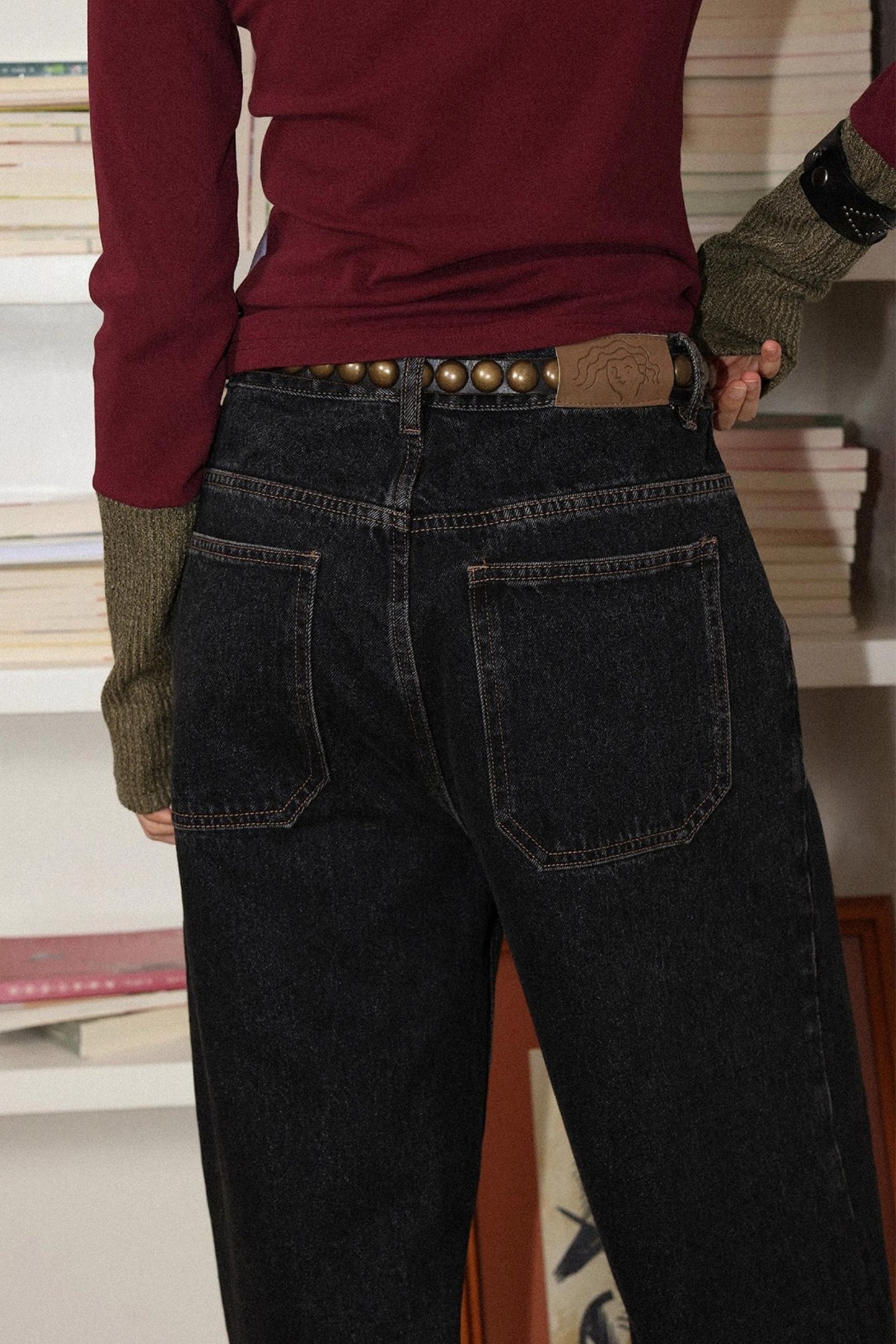 Retro Gray Black Commuter Loose Straight Jeans