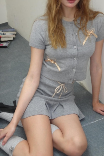 Vintage Gray Knit A-line Skirt Set-Up