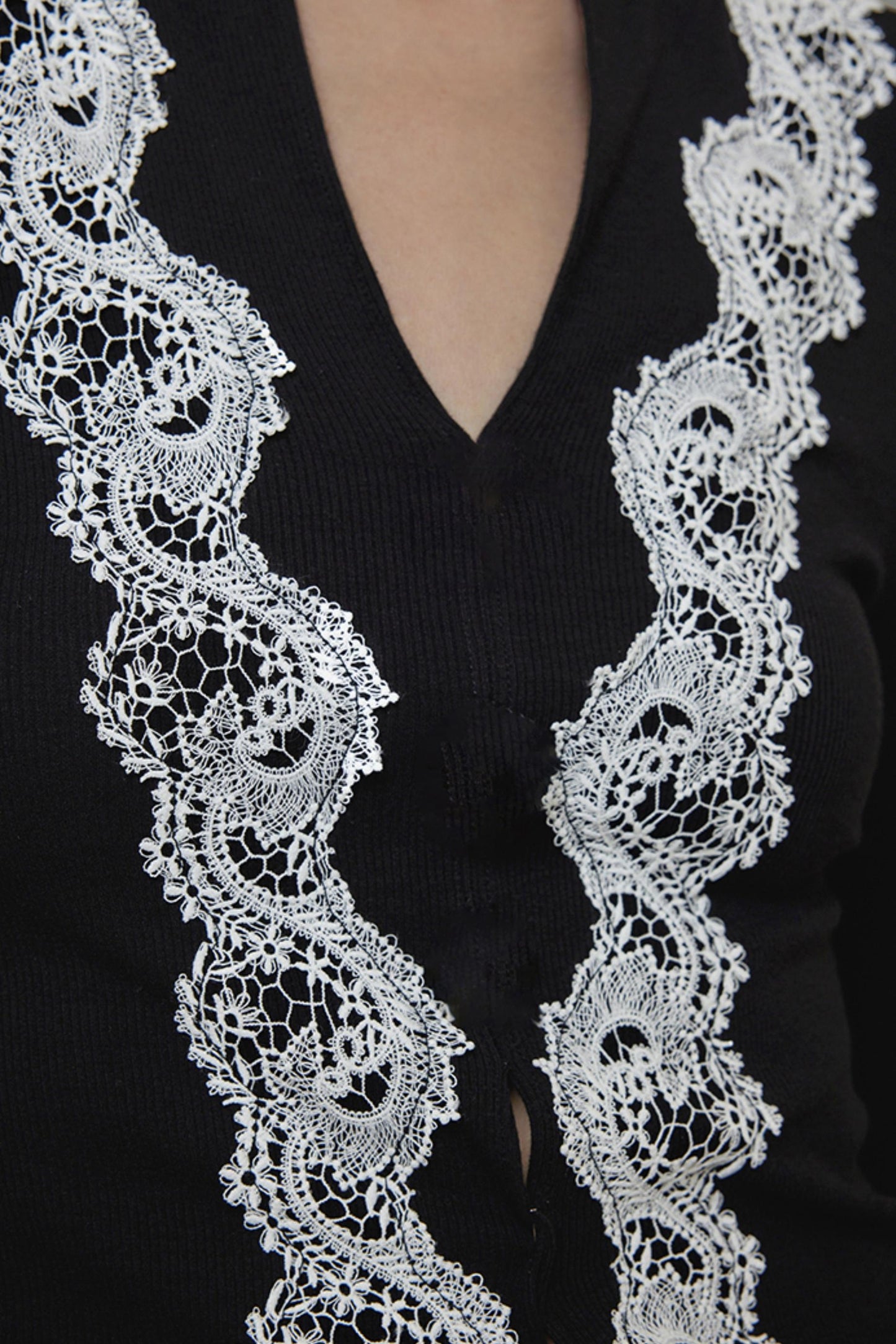 Lace Knitted V-Neck Sweater