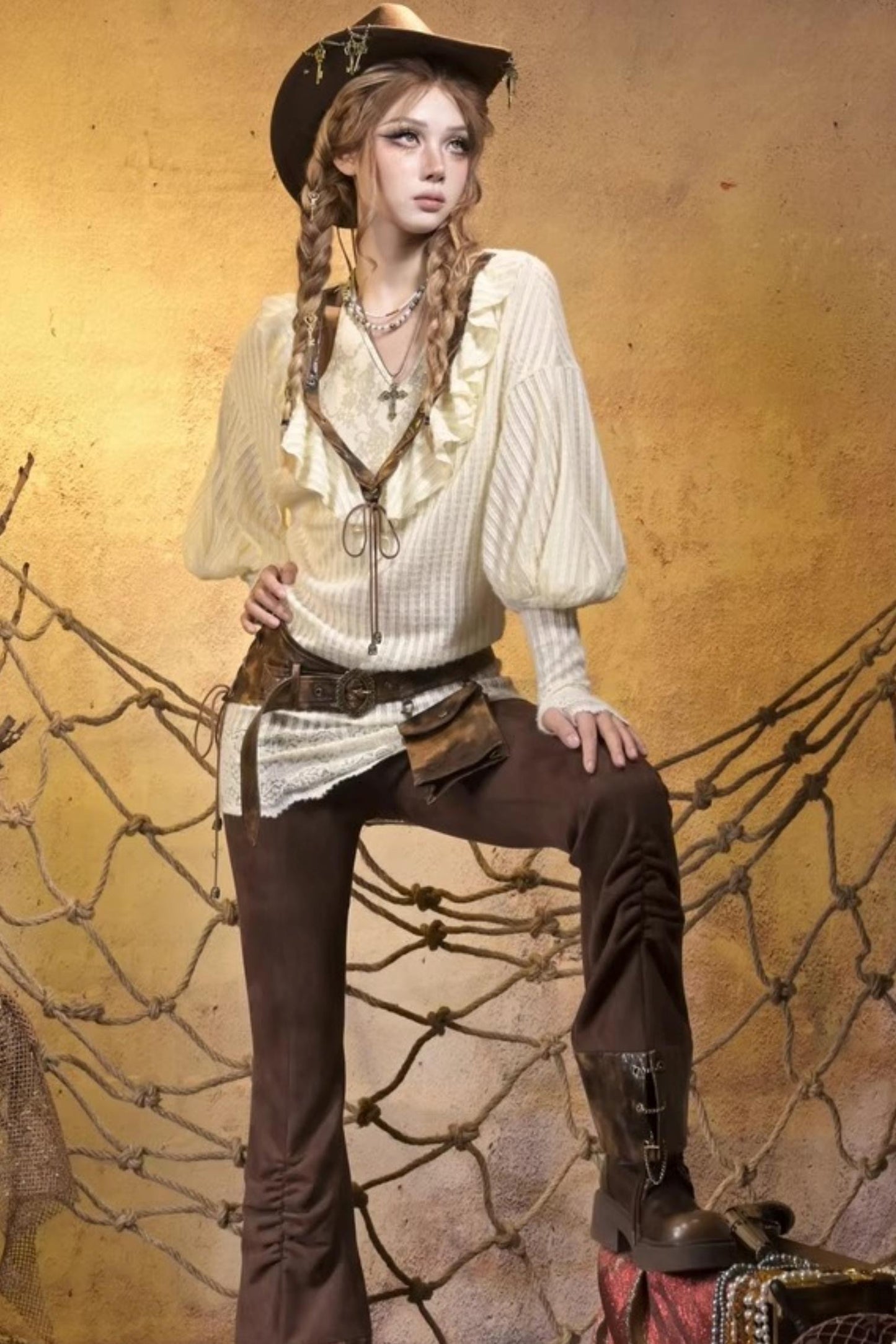 Lace Vintage Distressed Overalls Bib Pants