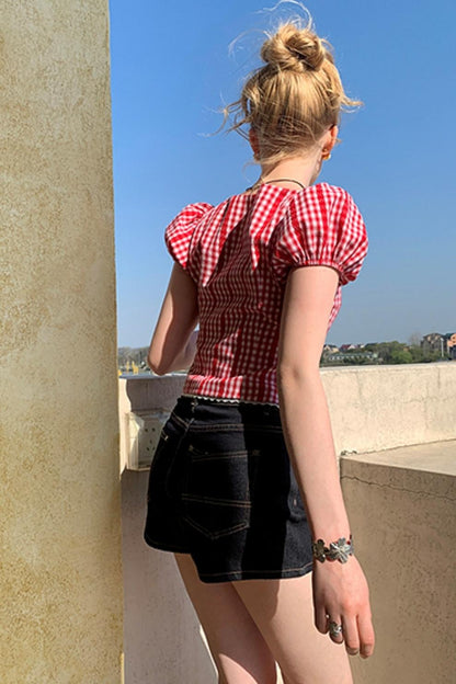 Pink Lace Bubble Sleeve Top