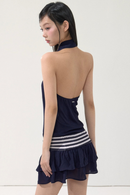 Striped Ruffle Halter Dress