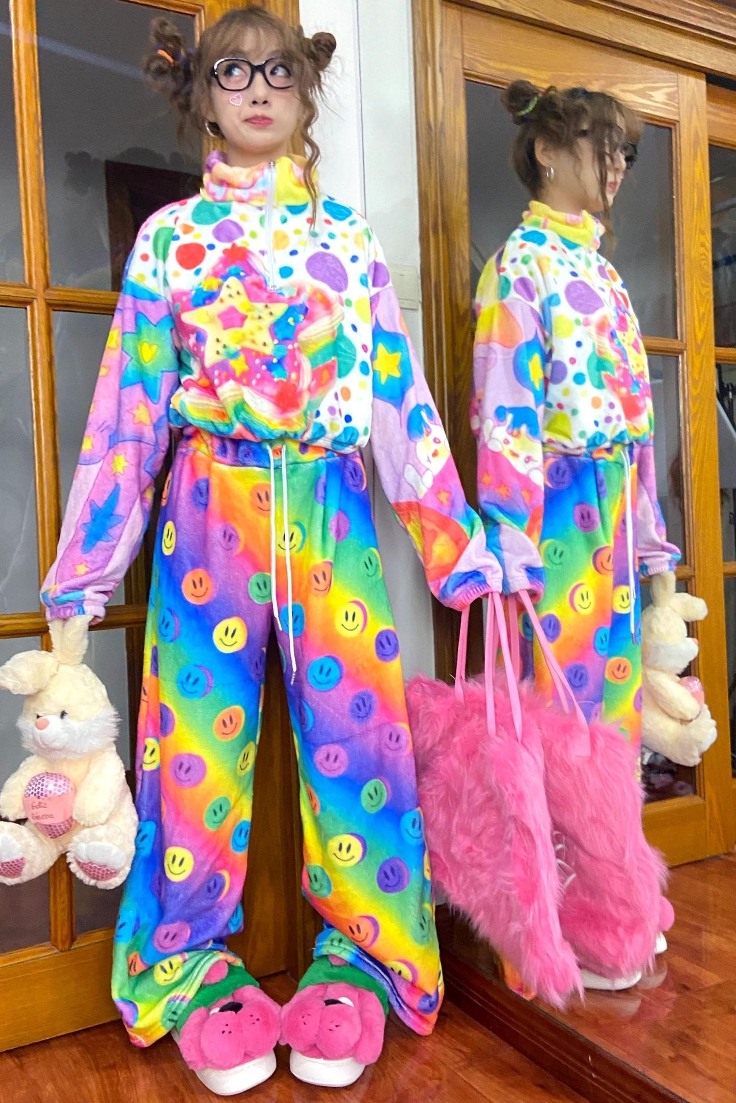 Colorful Smiley Fleece Pants