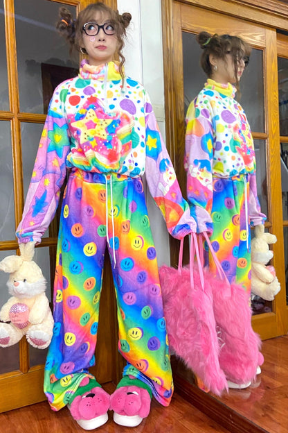 Colorful Smiley Fleece Pants