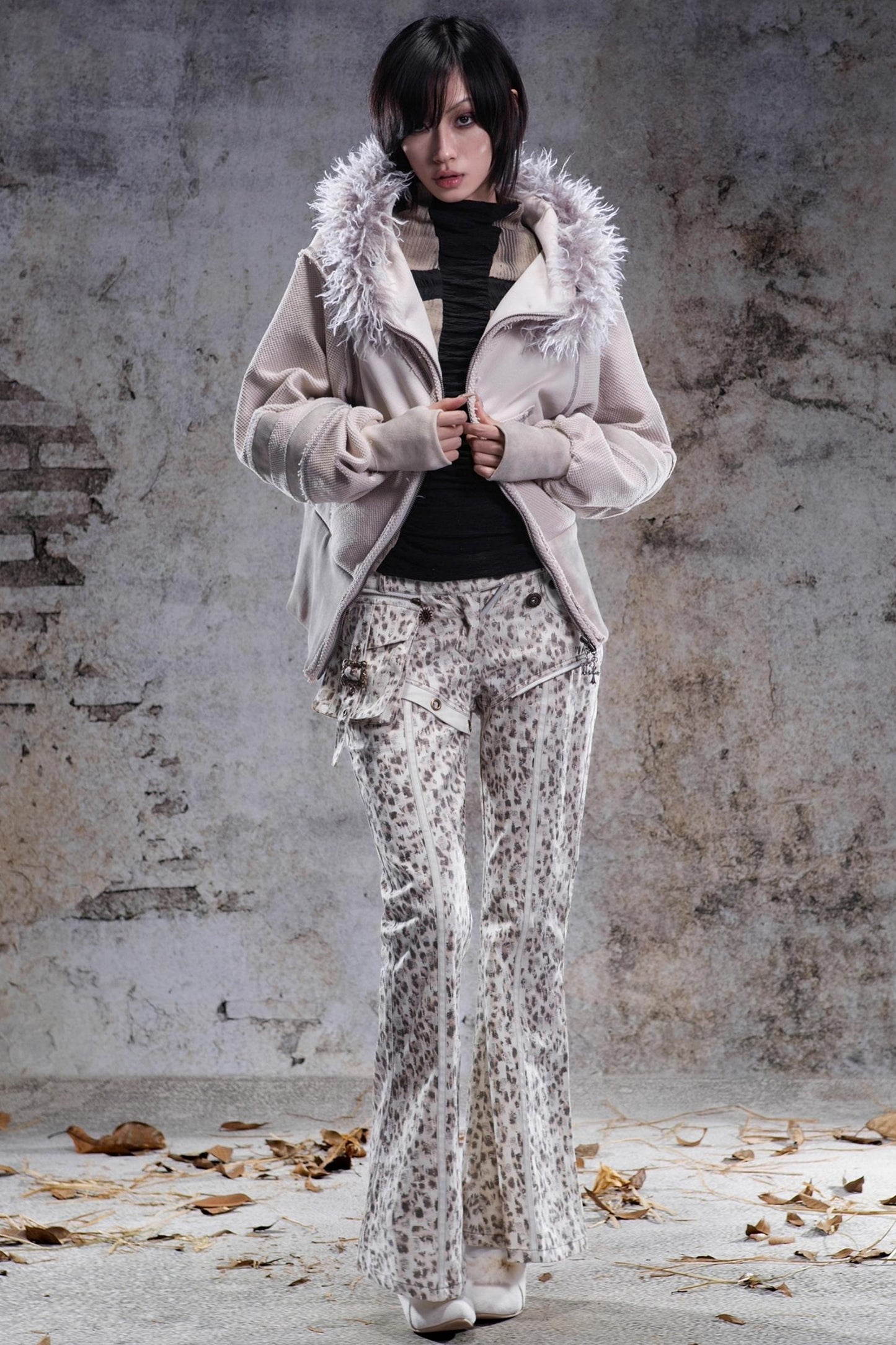 Vintage Lantern Sleeve Hooded Jacket