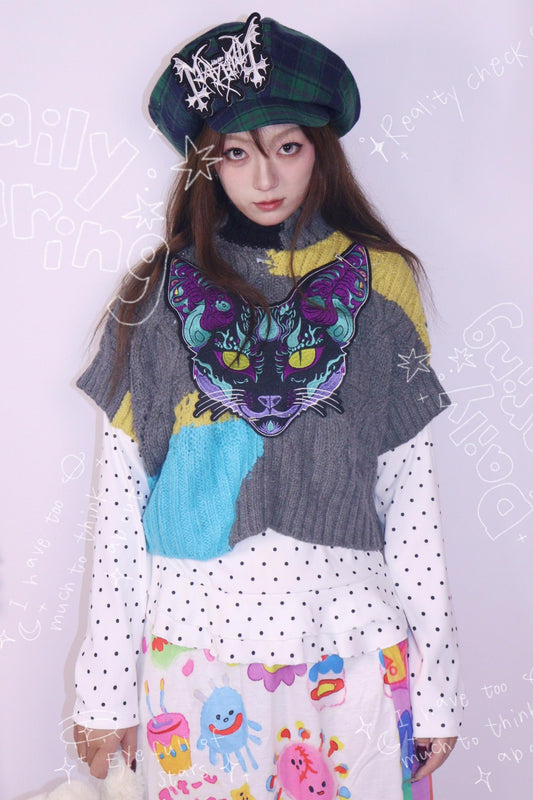 Color-Blocked Knit Sweater Top Set-Up