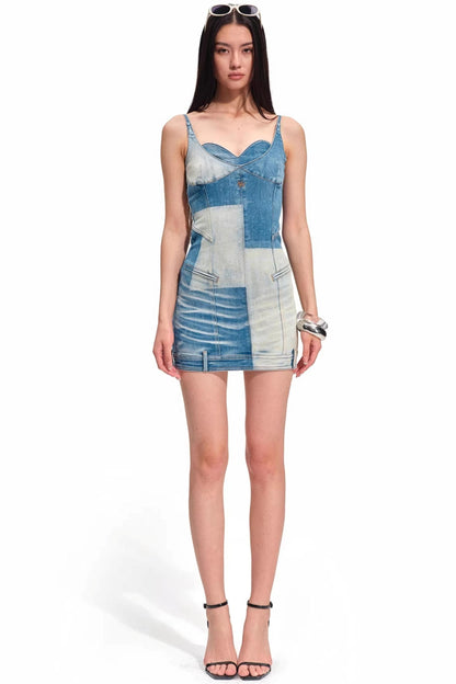 Colorblock-Denimkleid