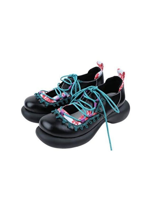 Japanese Pattern Lace Up Platform Shoes