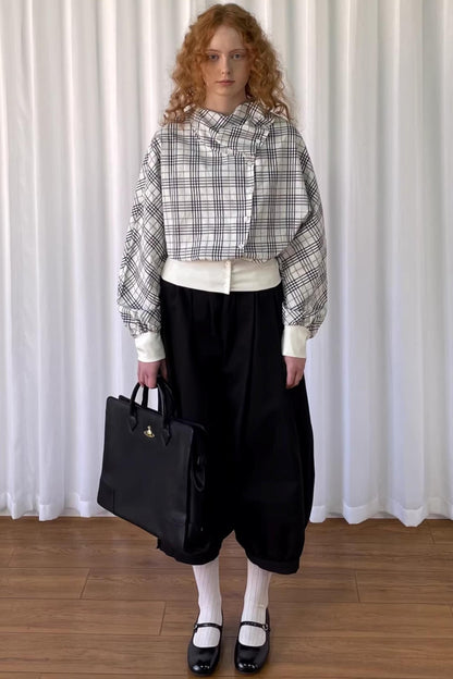 Checkered Pleated Collar Shirt