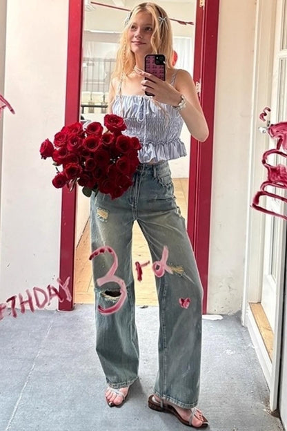 Blue Striped Drawstring Camisole