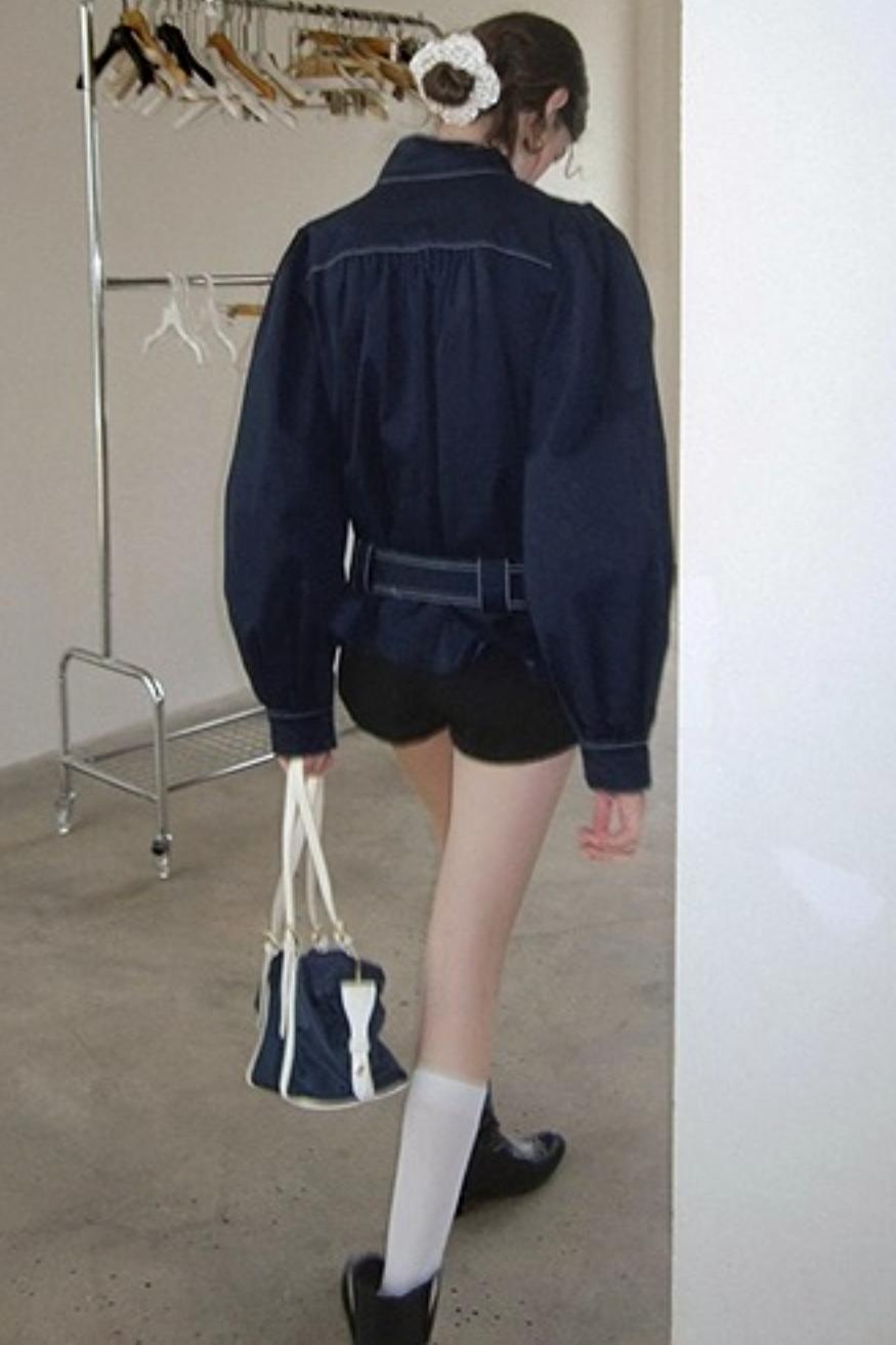 Vintage Navy Blue Patchwork Check Jacket