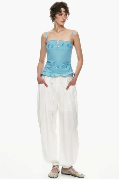 Embroidered Cotton Ruffled Top