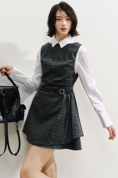 SunsetPark Plaid Leather Buckle Dress