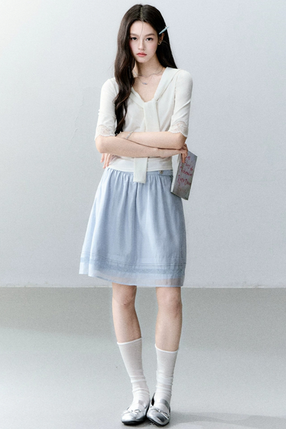 Blue Tencel A-Line Skirt