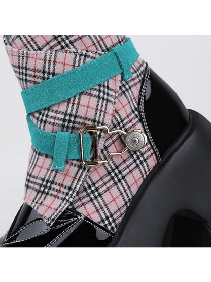 Niche Punk Style Plaid Pattern Side Zip Martin Boots