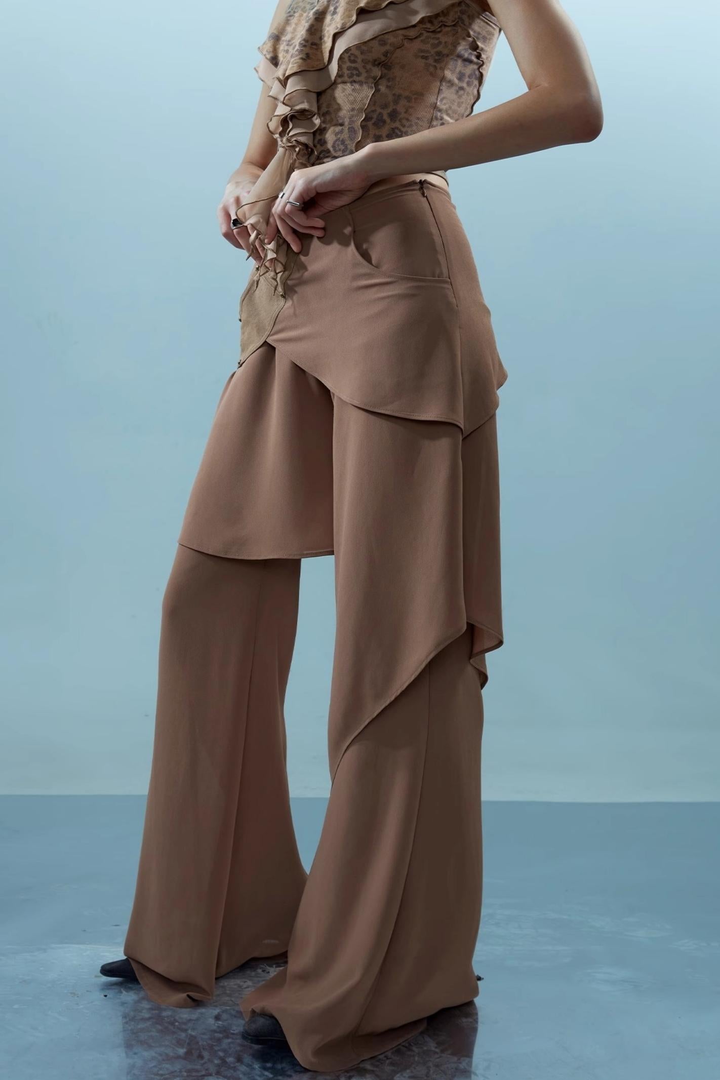 Layered Chiffon Windbreaker Pants