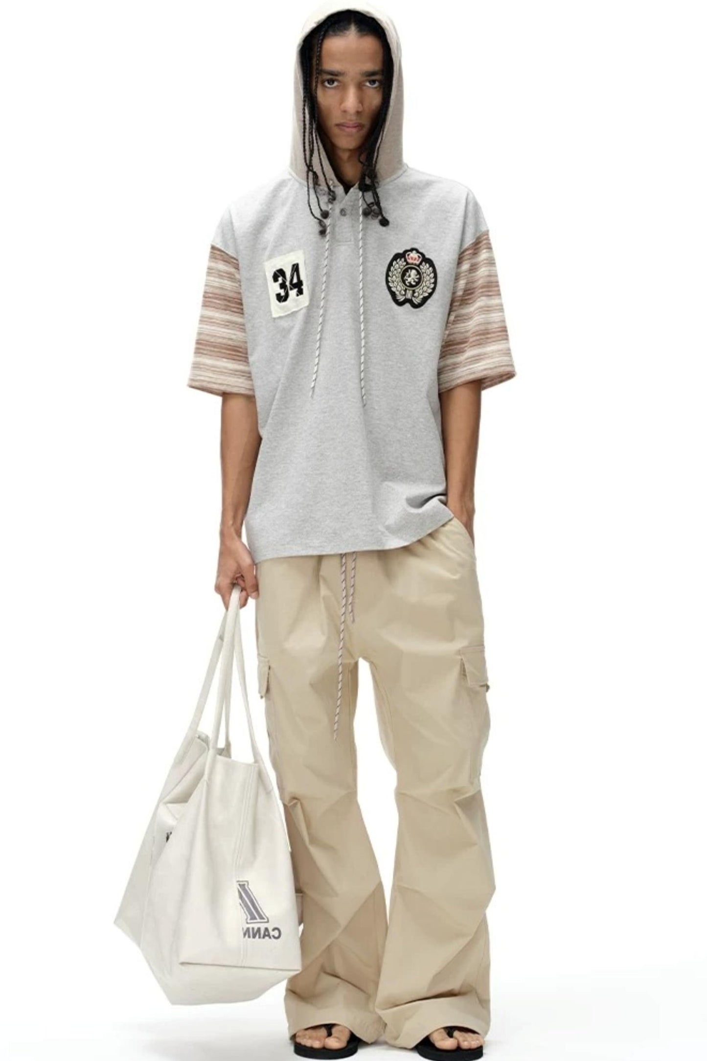 Hooded Striped Badge T-Shirt
