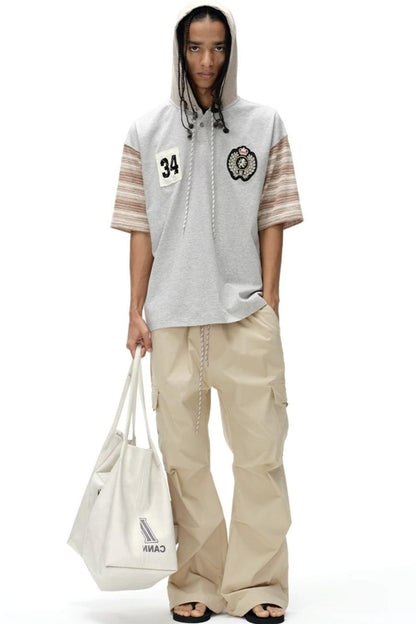 Hooded Striped Badge T-Shirt