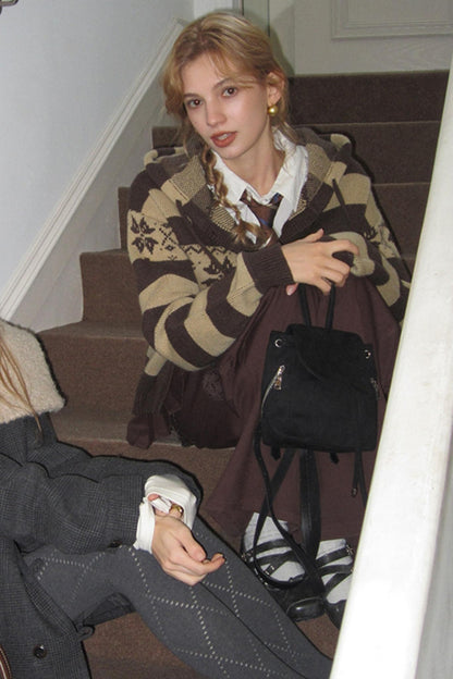 American Retro Fair Isle Wool Cardigan