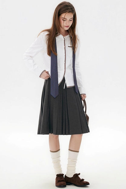 Gray Wool Blend Pleated Skirt