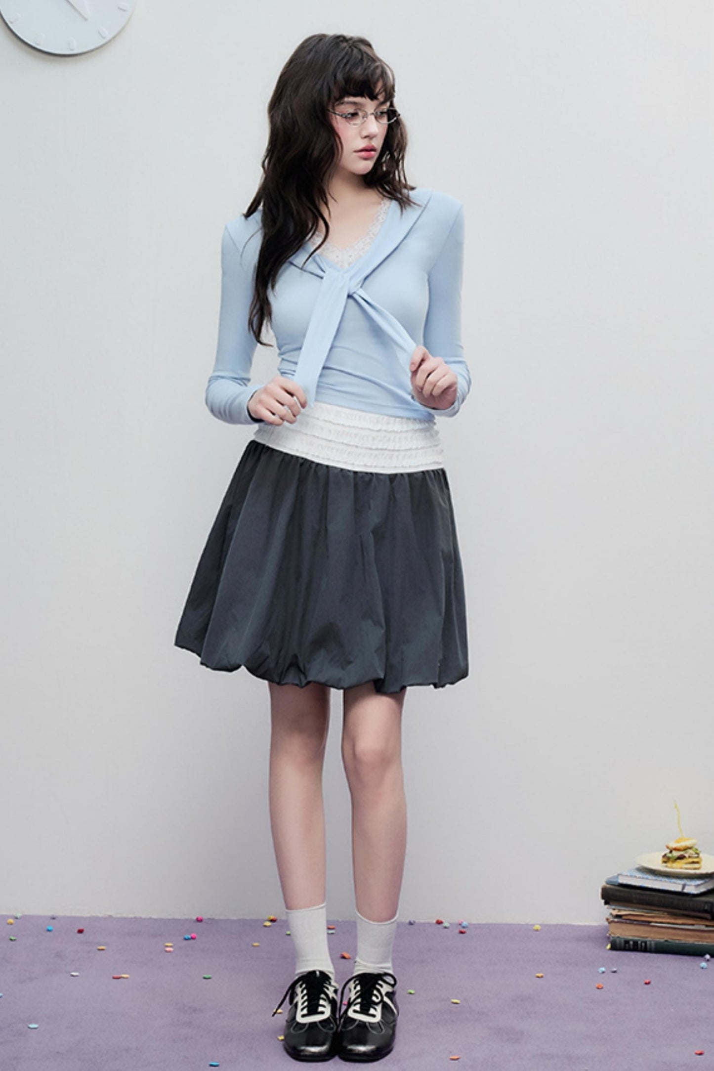 Gray Pleated Midi Skirt