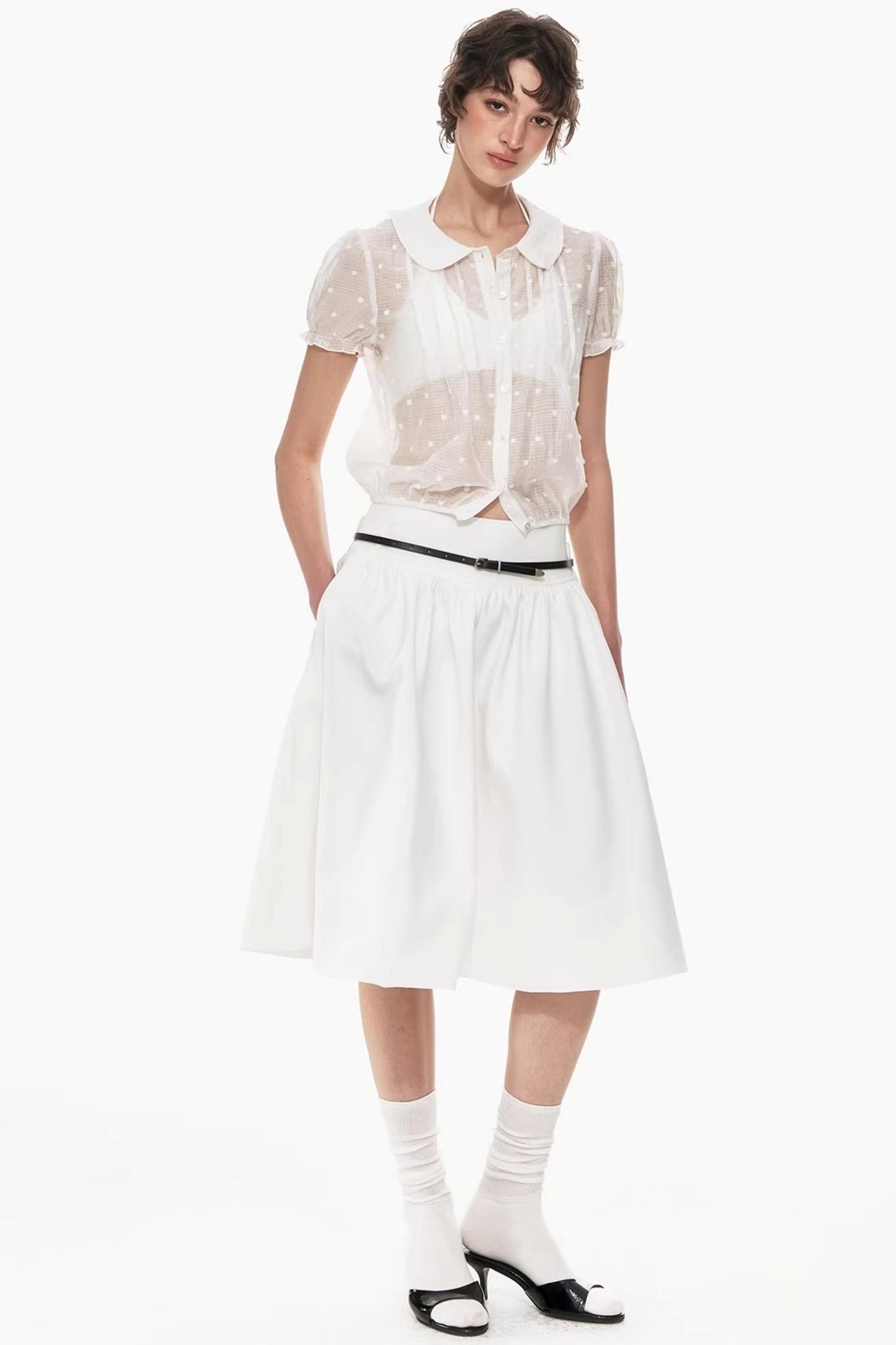Lyocell Jacquard Doll Collar Blouse