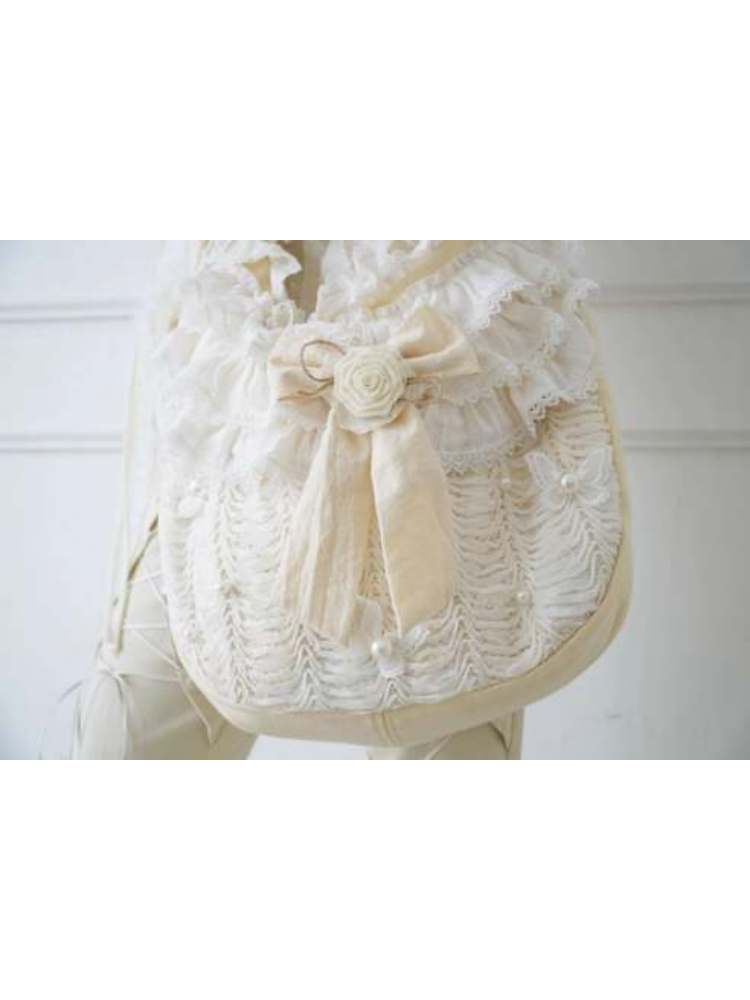 Bead & Butterfly Bowknot Canvas Ruffle Trim Crossbody Bag