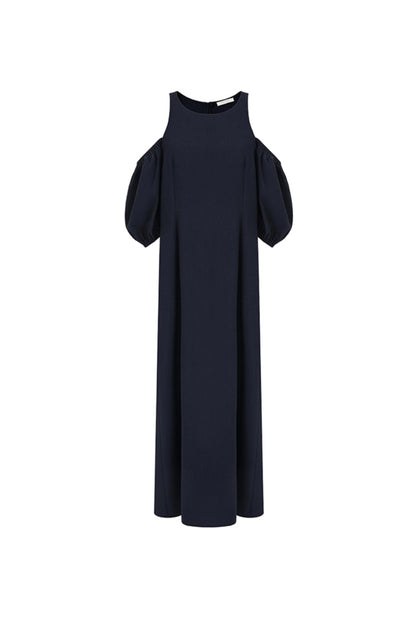 Navy Slim Bubble Sleeve Maxi Dress
