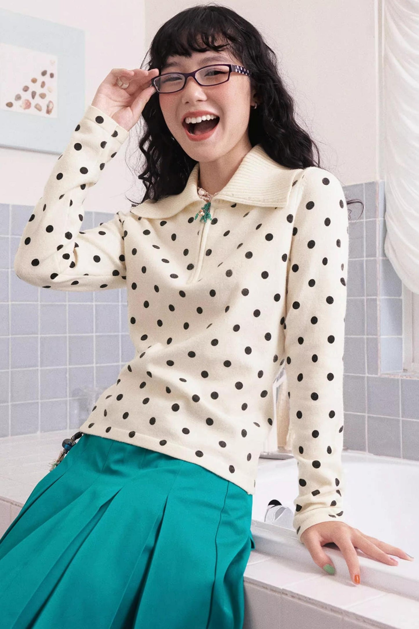 Slim Polka Dot Knit Sweater