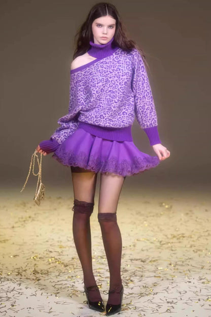 Retro Purple Leopard Sweater Set-Up