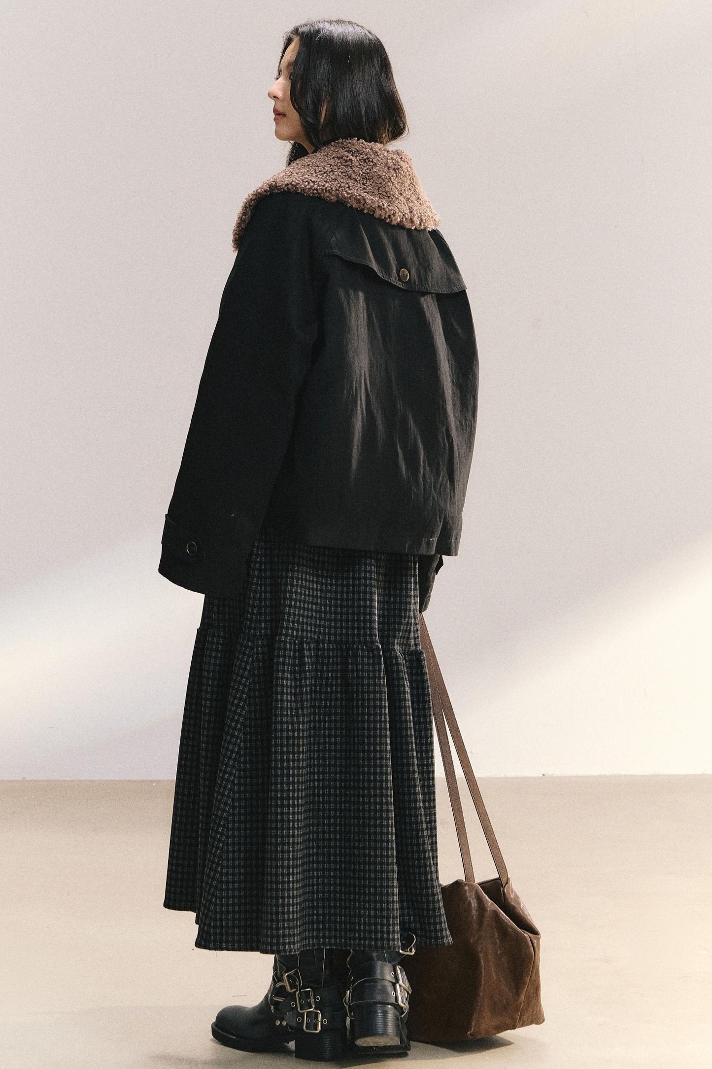 Large Fur Collar Wool Coat