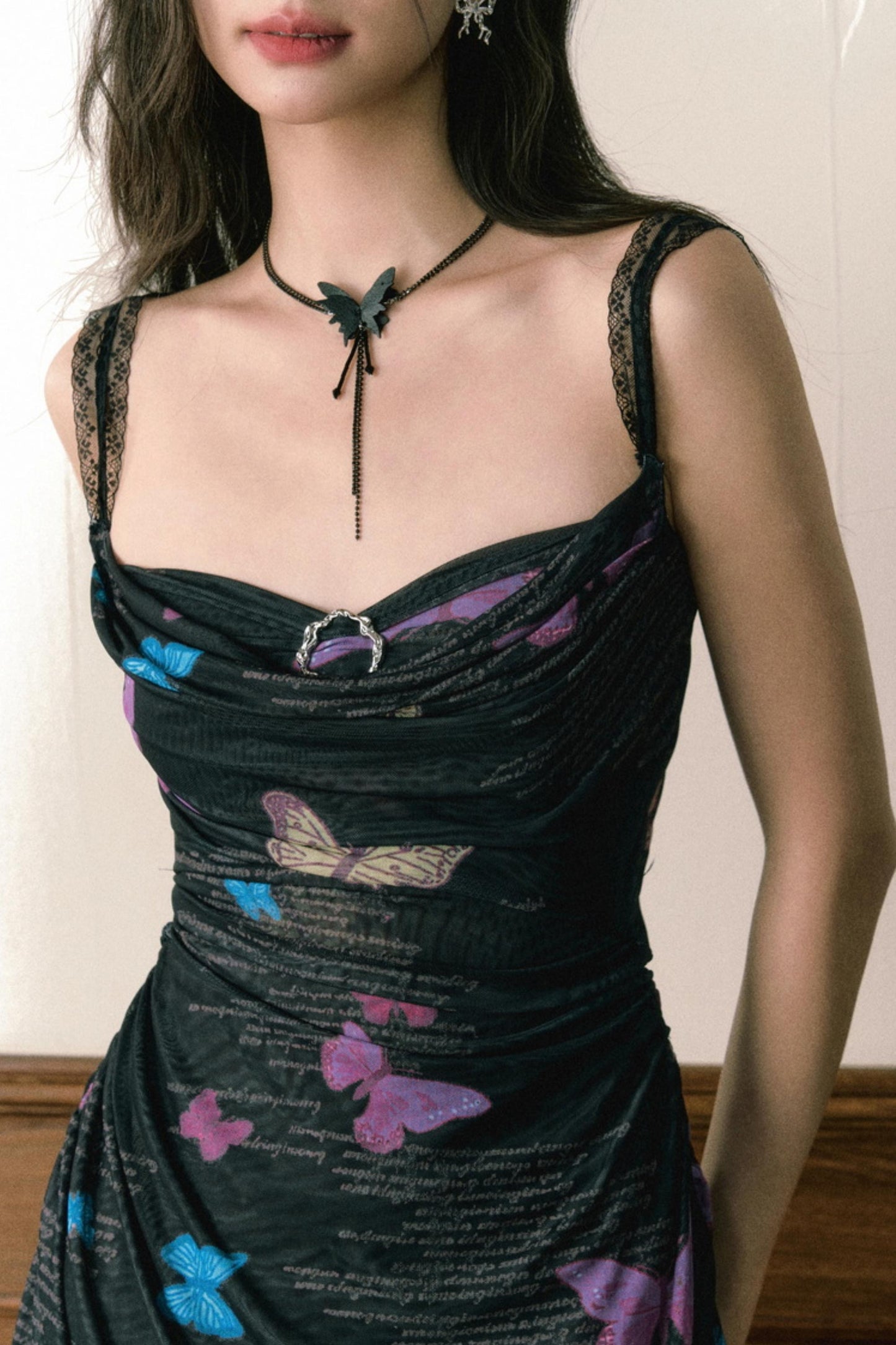 Butterfly Print Halter Dress