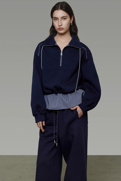 Contrasting Stand Collar Sweatshirt