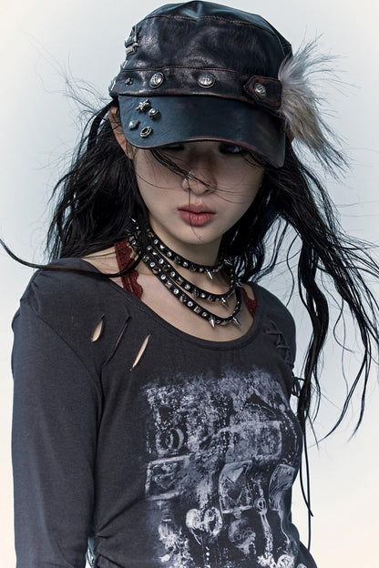 Punk Studded Leather Flat Cap