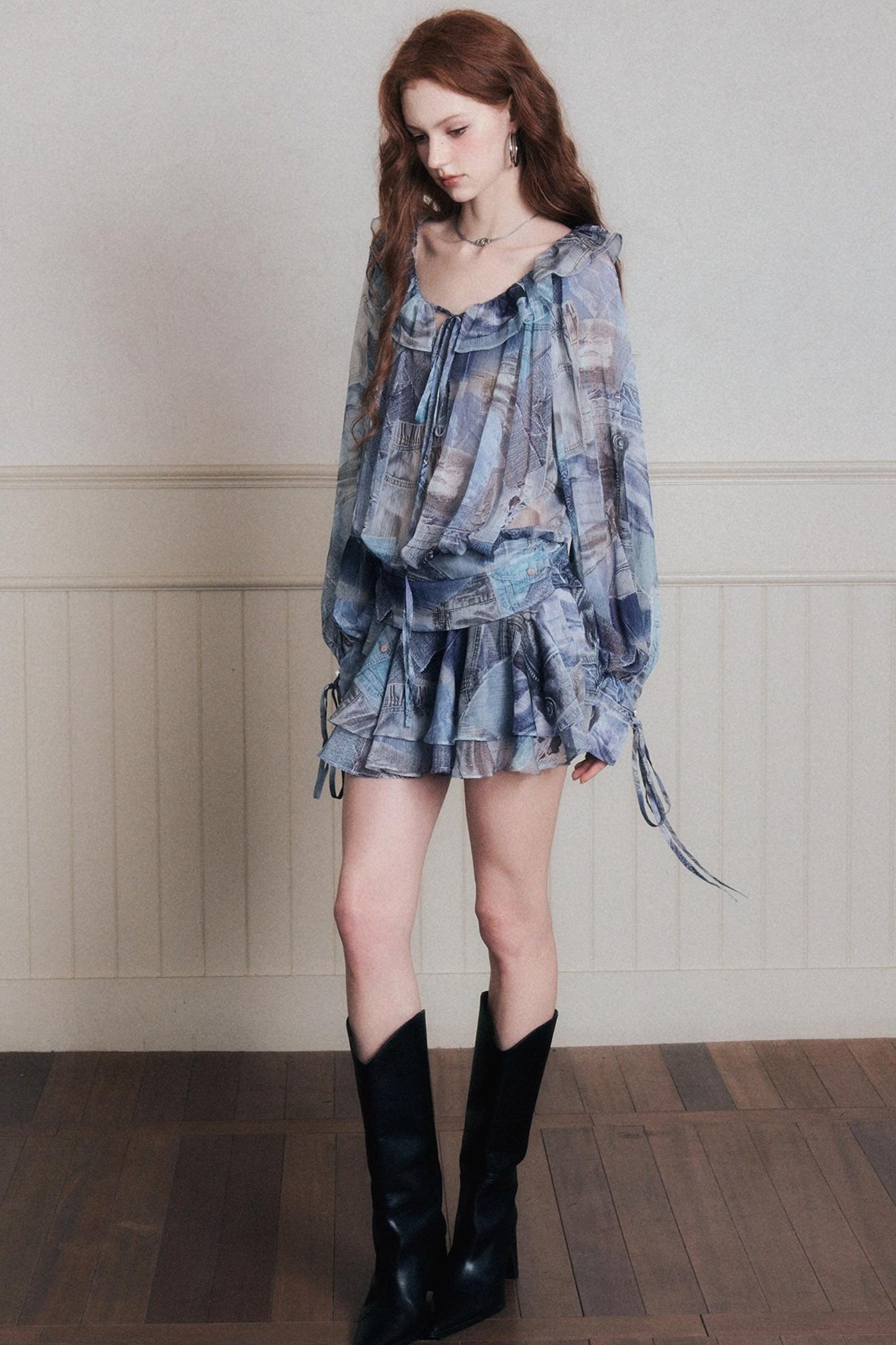 Ruffles Denim Shirt Dress