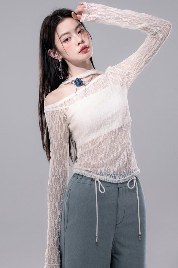 Denim Fusion Lace Suspenders Vest & Sickle Pants Set