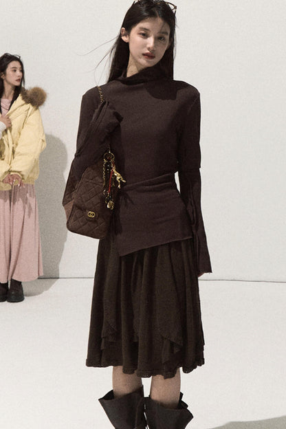 Wool Jacquard Ruffle Skirt