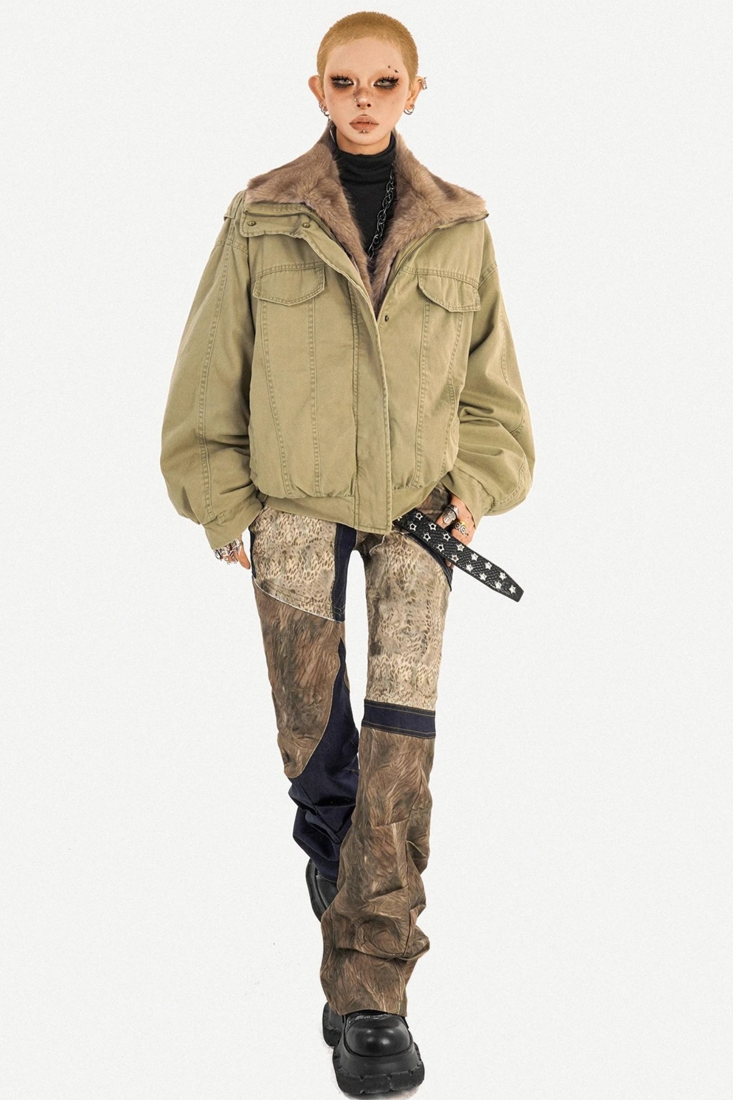 Punk Fur Collar Cotton Jacket