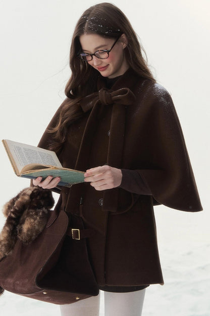 Double-Breasted Cocoa Cape Coat