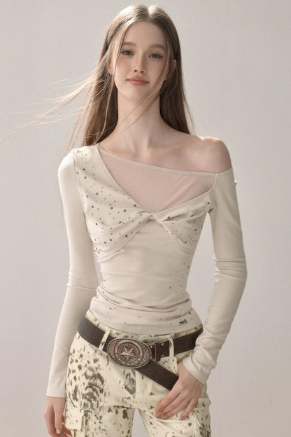 Rhinestone Twist Slim Blouse