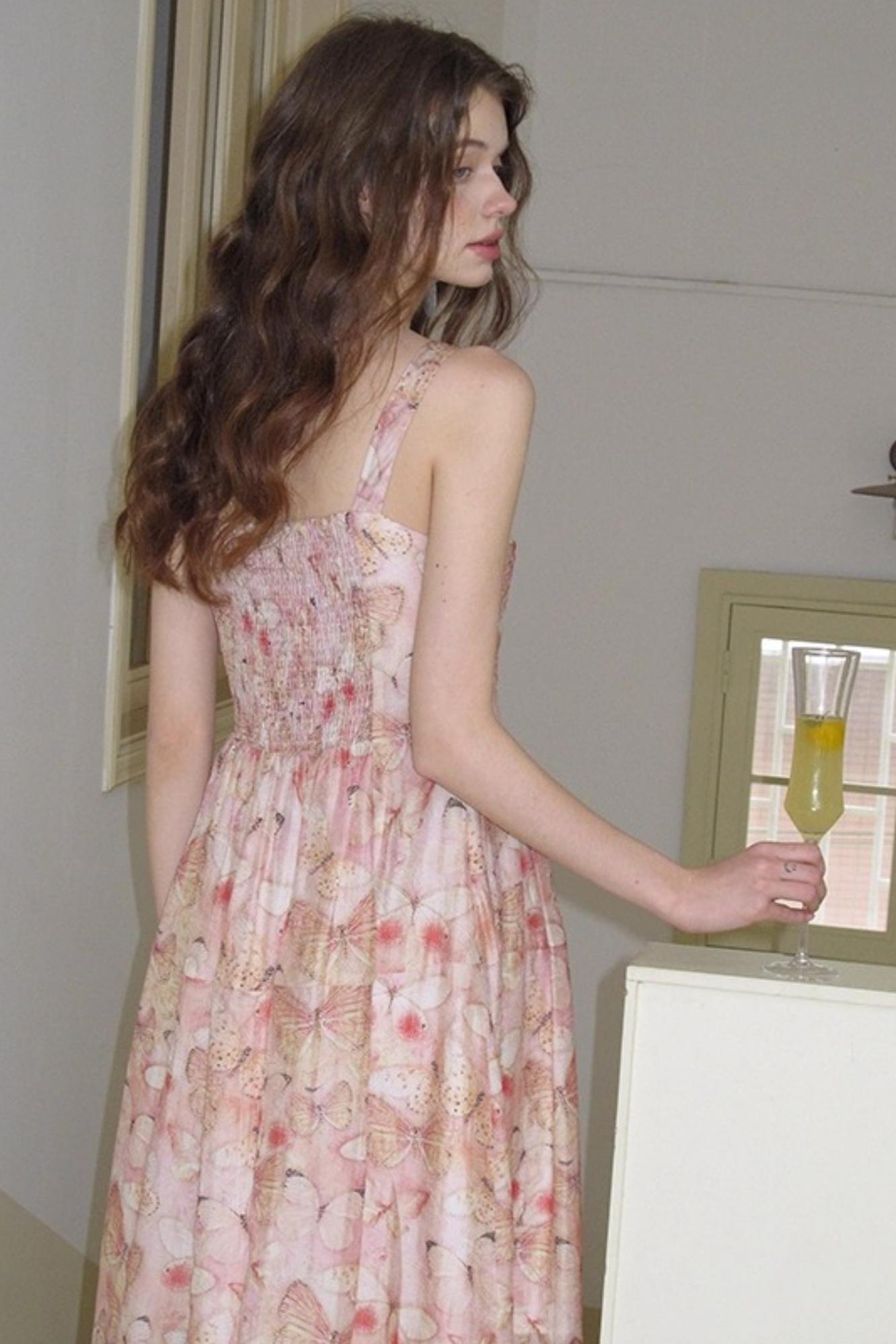 Slim Butterfly Sheer French Dress