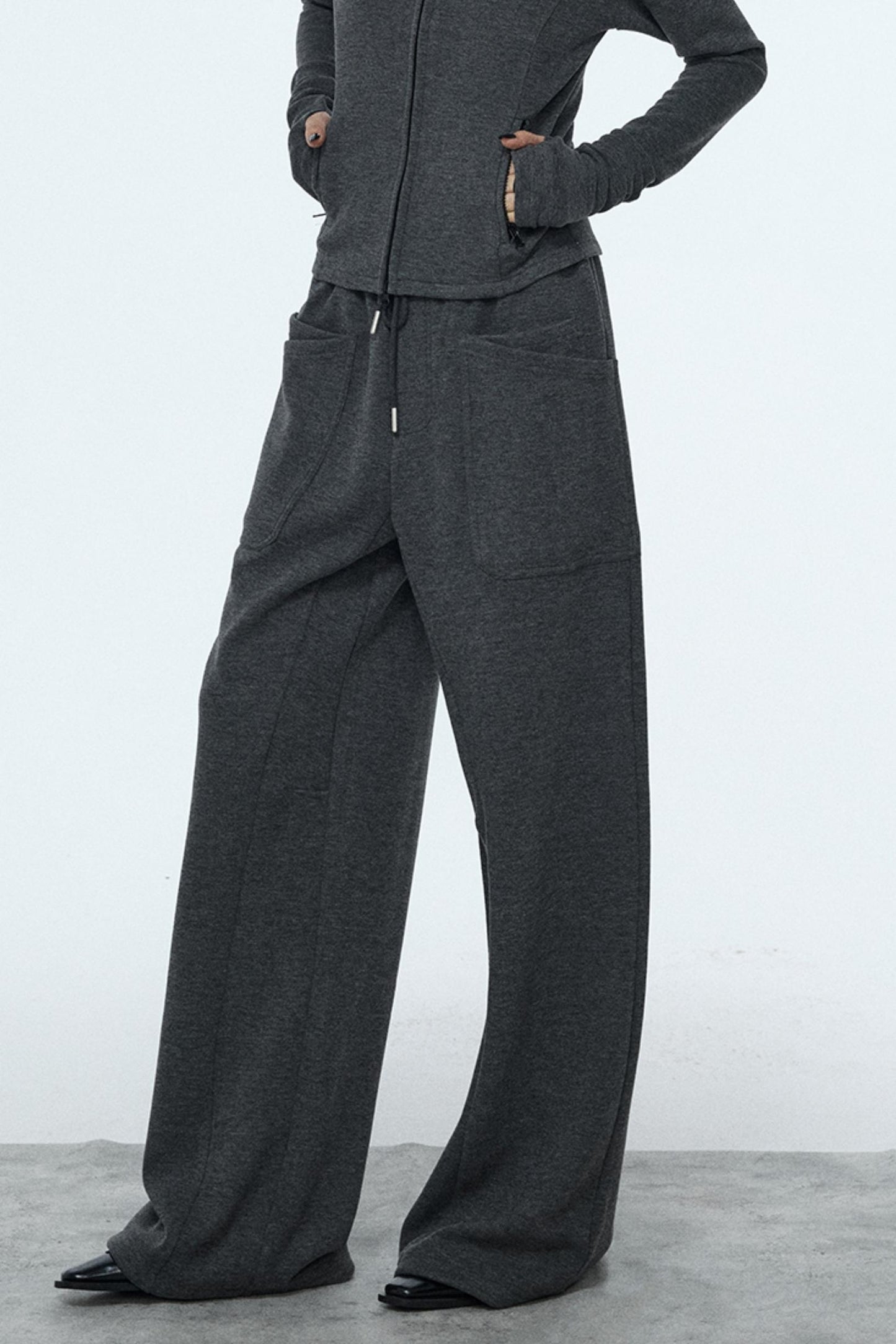 Gray Zipper Slim-Fit Top & Pants Set-Up