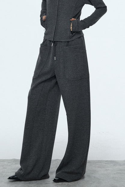 Gray Zipper Slim-Fit Top & Pants Set-Up
