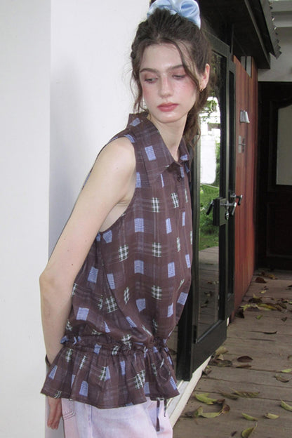 Dali Check Ruffle Top