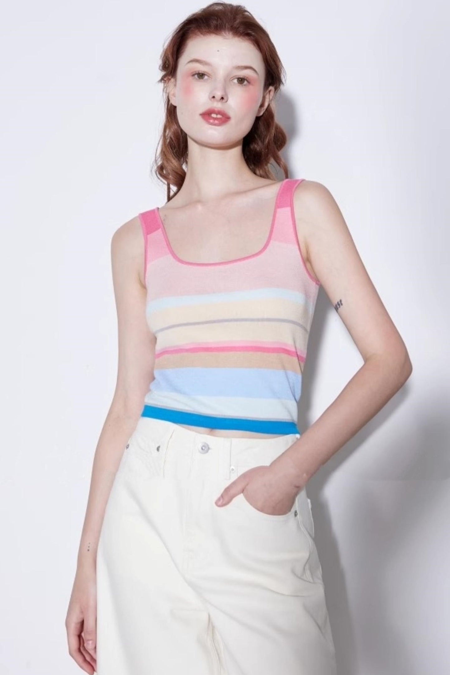 Summer Stripe Silk-Lycra Knit Vest