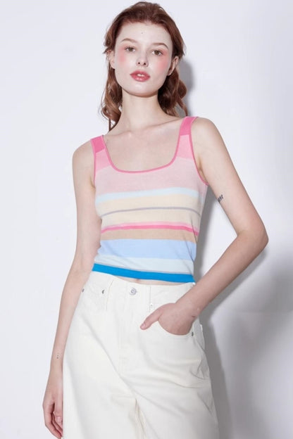 Summer Stripe Silk-Lycra Knit Vest